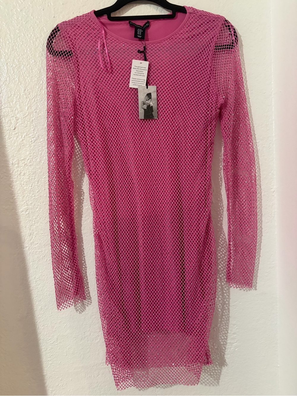 Sequin Pink Mesh Long Sleeve Dress